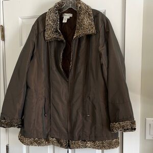 Coldwater Creek  Brown Faux Fur Trim nylon Jacket